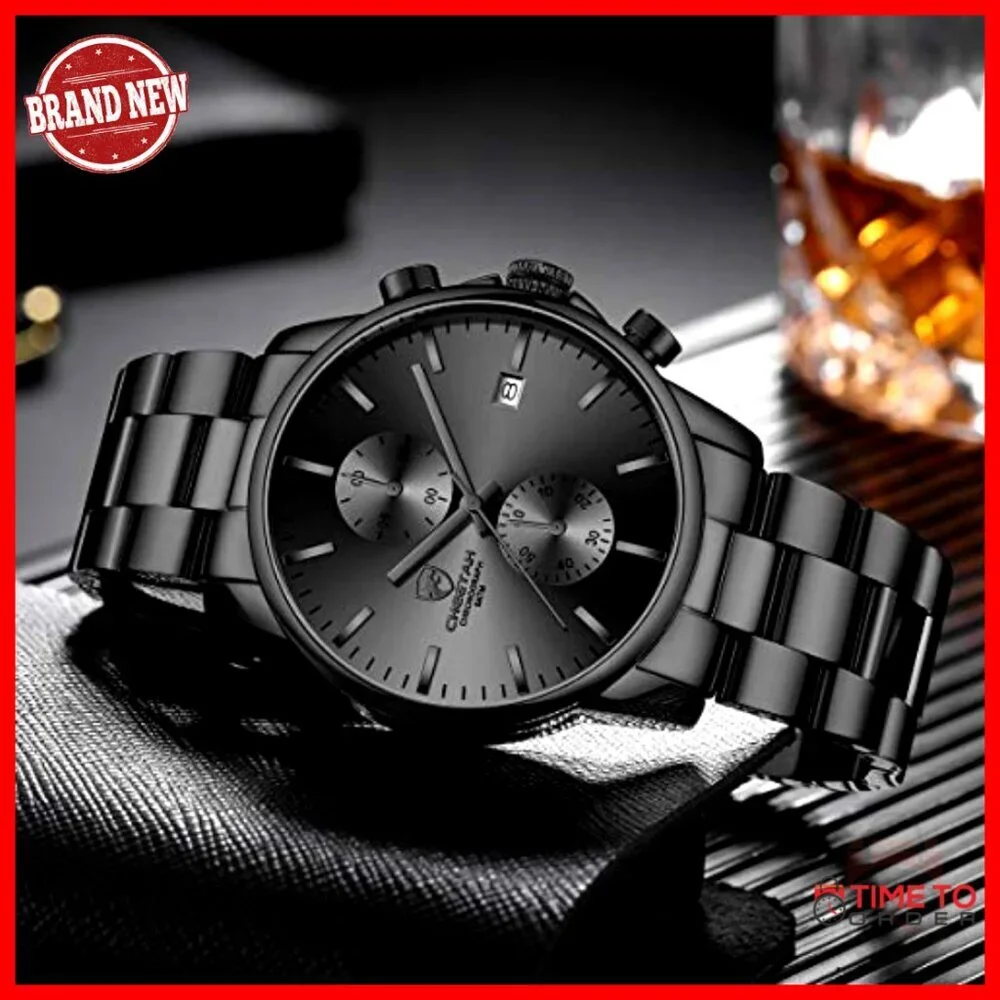 Stainless Steel Chronograph Quartz Watch Waterproof 30M Business Fashion